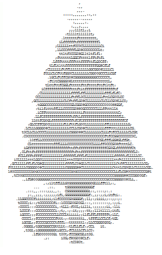 ASCII art Christmas tree with presents.