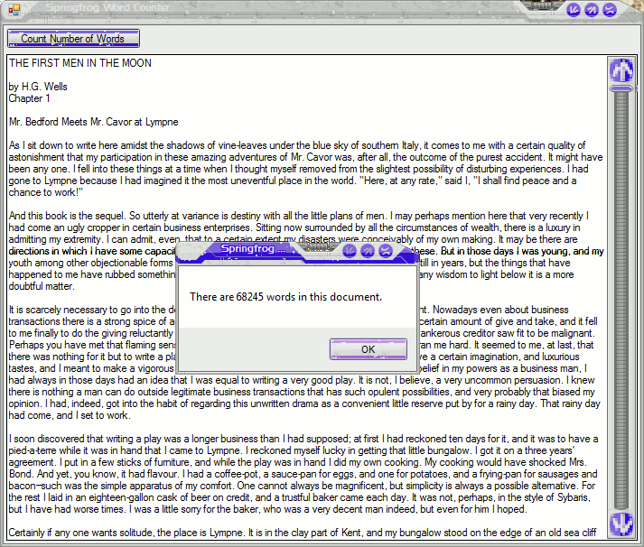 Springfrog Word Counter program screenshot